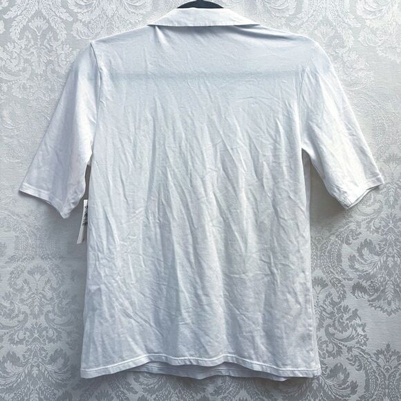 Halogen Women’s NWT White Polo Top Size S Lightweight Semi-Sheer Cotton Blend - Picture 3 of 5